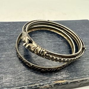 Set of 2 Vintage India silver tone tarnished bracelets unique!